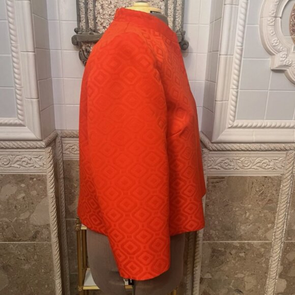 KASPER. Size 16. Red Open Front Lined Jacket. Nehru Collar. DB - Picture 3 of 6